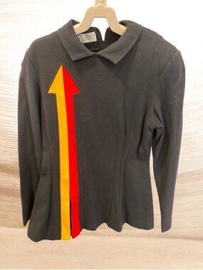 Pia Rucci Vintage Black Women's Sweater Jacket with Red & Yellow Arrow Detail